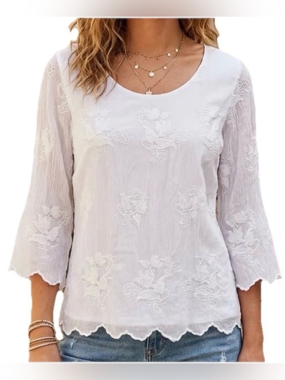 Elena Baldi White Silk Blend Embroidered Lace Blouse Boho Tunic Top Italy S